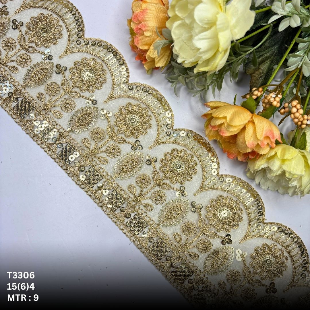 Bridal Tissue Lace Border with Sequins Work for Saree Bridal Wear