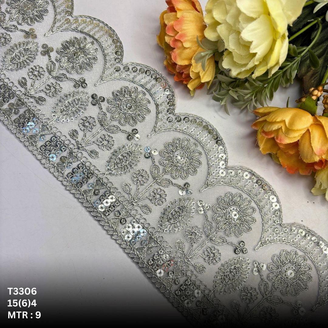 Bridal Tissue Lace Border with Sequins Work for Saree Bridal Wear