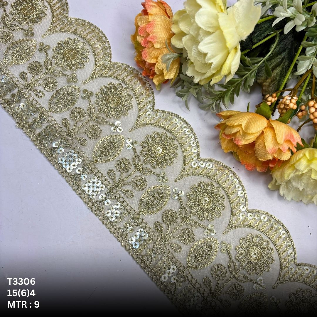 Bridal Tissue Lace Border with Sequins Work for Saree Bridal Wear