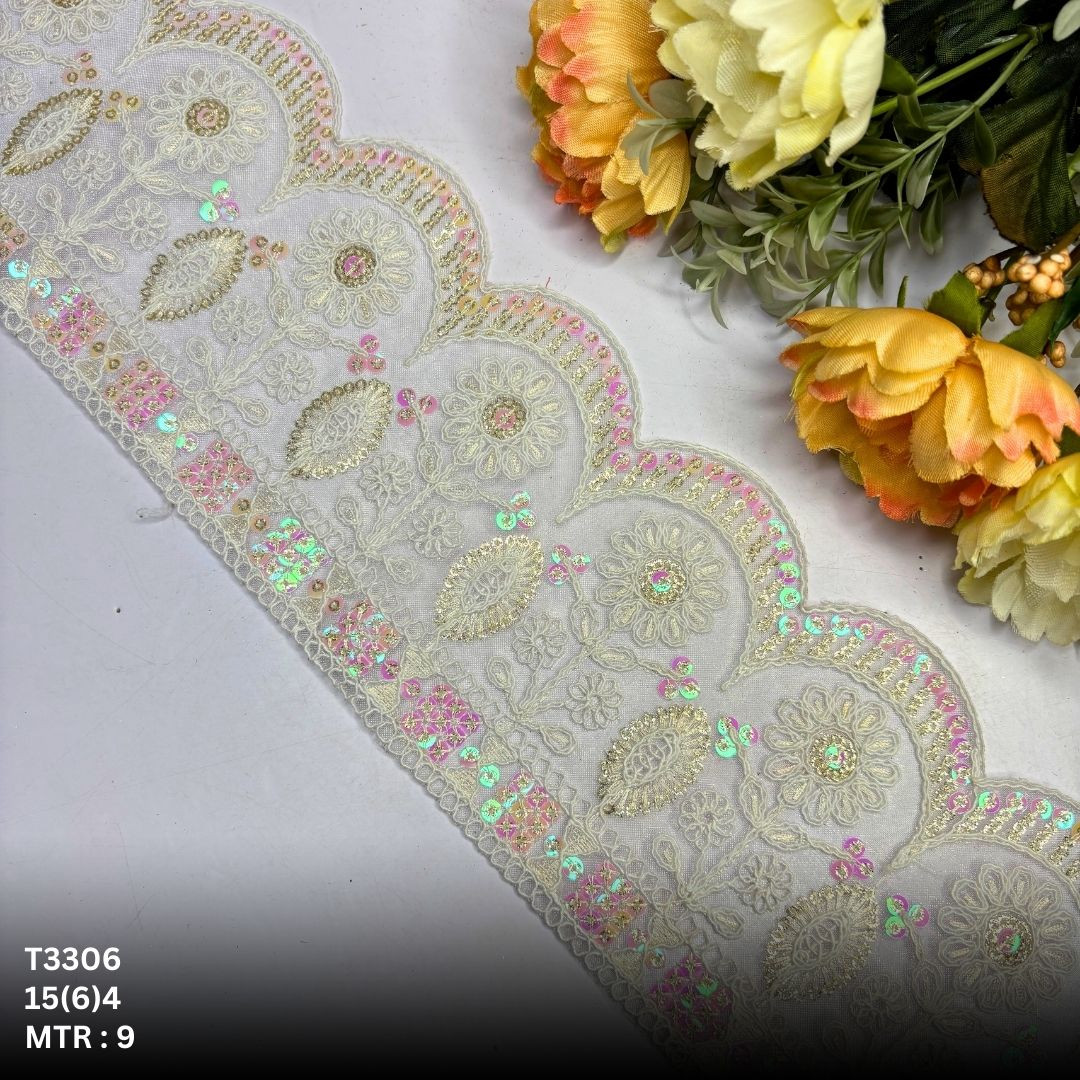 Bridal Tissue Lace Border with Sequins Work for Saree Bridal Wear