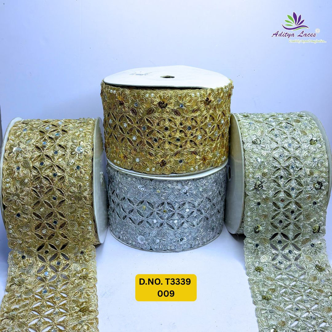 Premium Gold Silver Tissue Handwork Lace Trim Designer Saree Border Bridal Beads Lace for Ethnic Fashion Wholesale Supplier