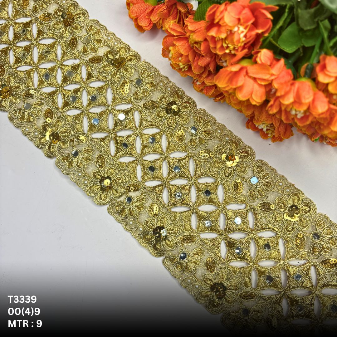 Premium Gold Silver Tissue Handwork Lace Trim Designer Saree Border Bridal Beads Lace for Ethnic Fashion Wholesale Supplier