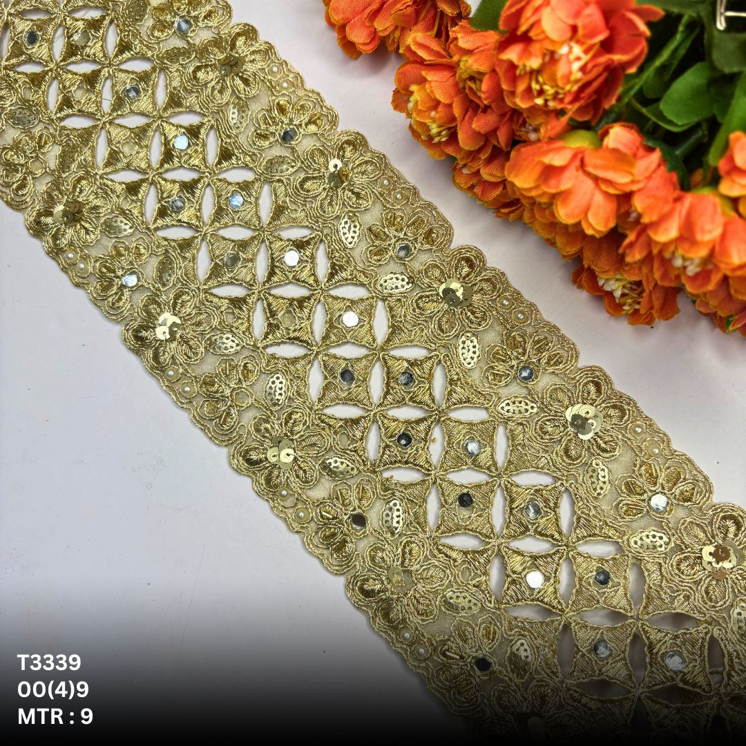 Premium Gold Silver Tissue Handwork Lace Trim Designer Saree Border Bridal Beads Lace for Ethnic Fashion Wholesale Supplier