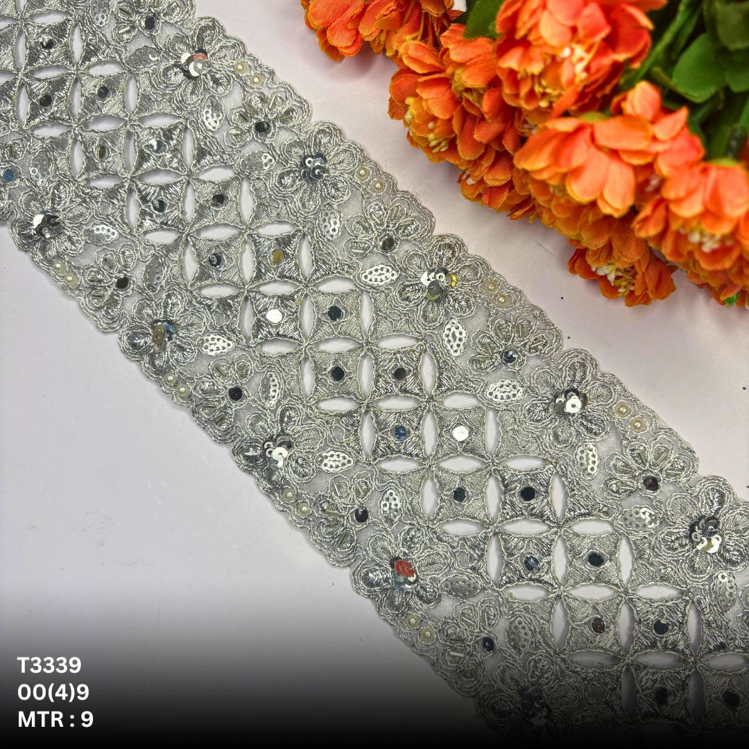 Premium Gold Silver Tissue Handwork Lace Trim Designer Saree Border Bridal Beads Lace for Ethnic Fashion Wholesale Supplier