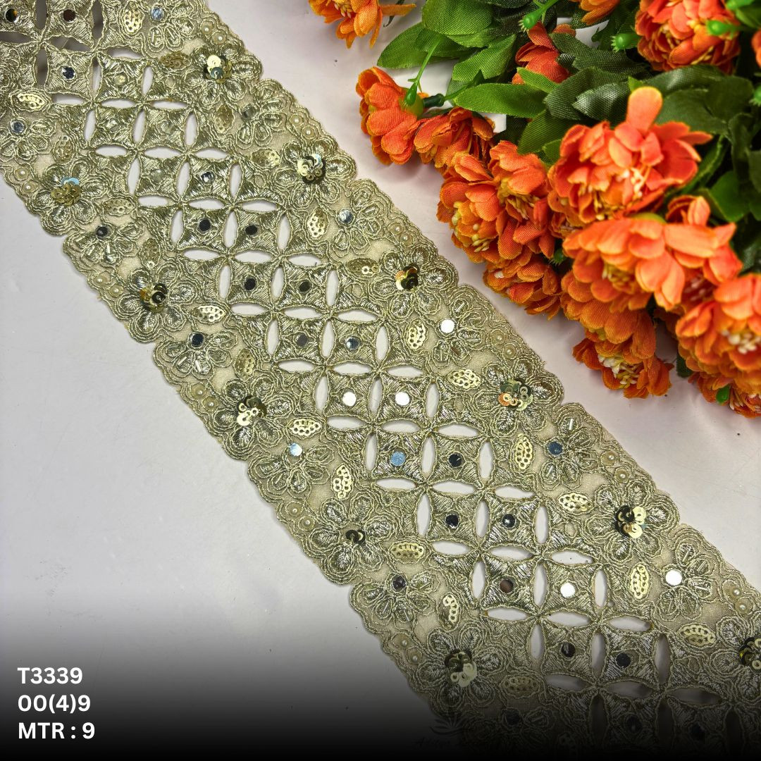 Premium Gold Silver Tissue Handwork Lace Trim Designer Saree Border Bridal Beads Lace for Ethnic Fashion Wholesale Supplier
