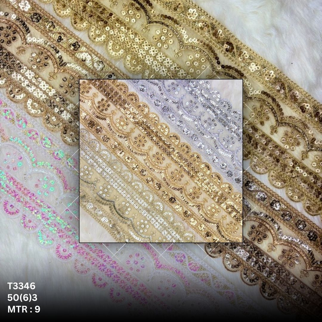 Classic Tissue Lace Border with Sequins Work for Saree Bridal Wear