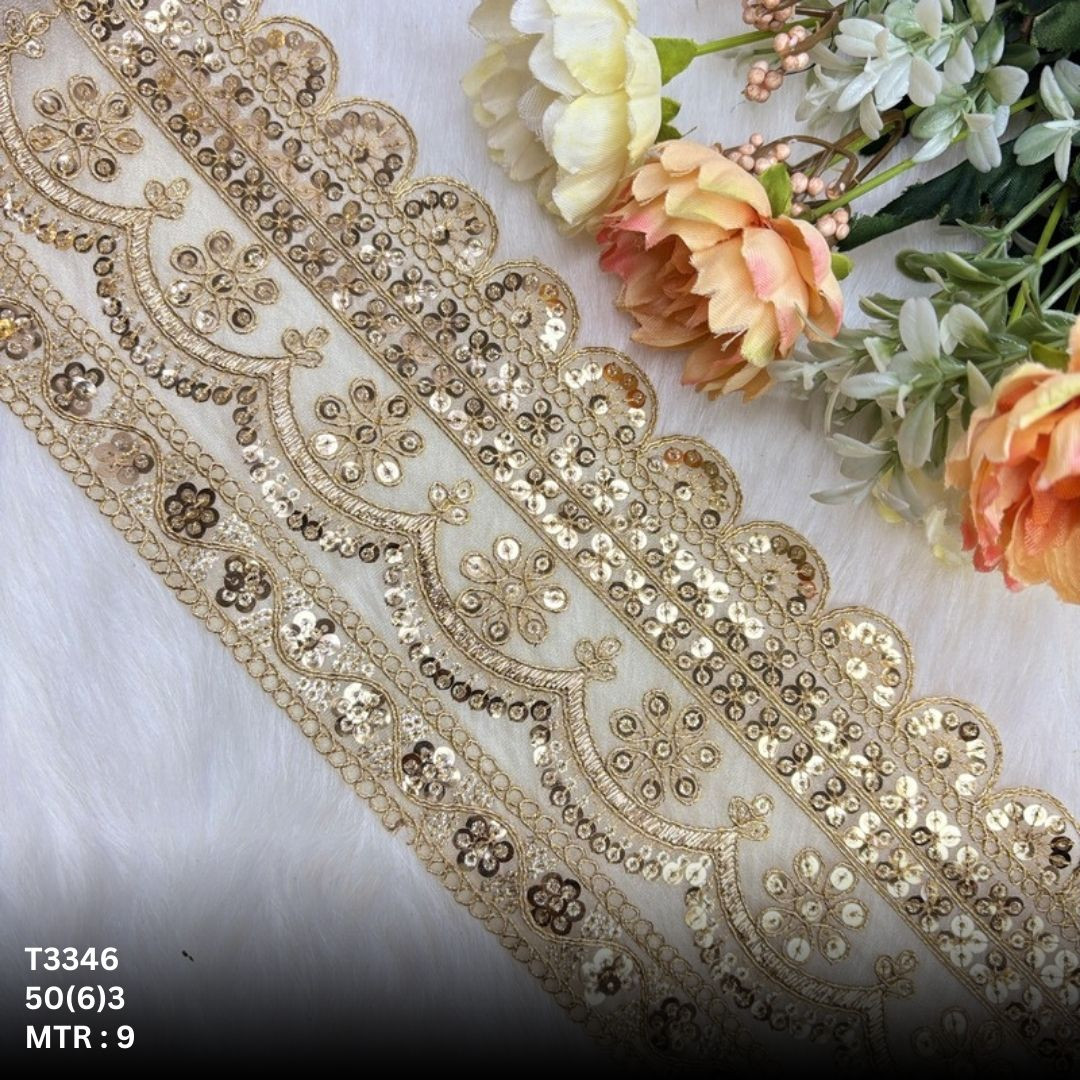 Classic Tissue Lace Border with Sequins Work for Saree Bridal Wear
