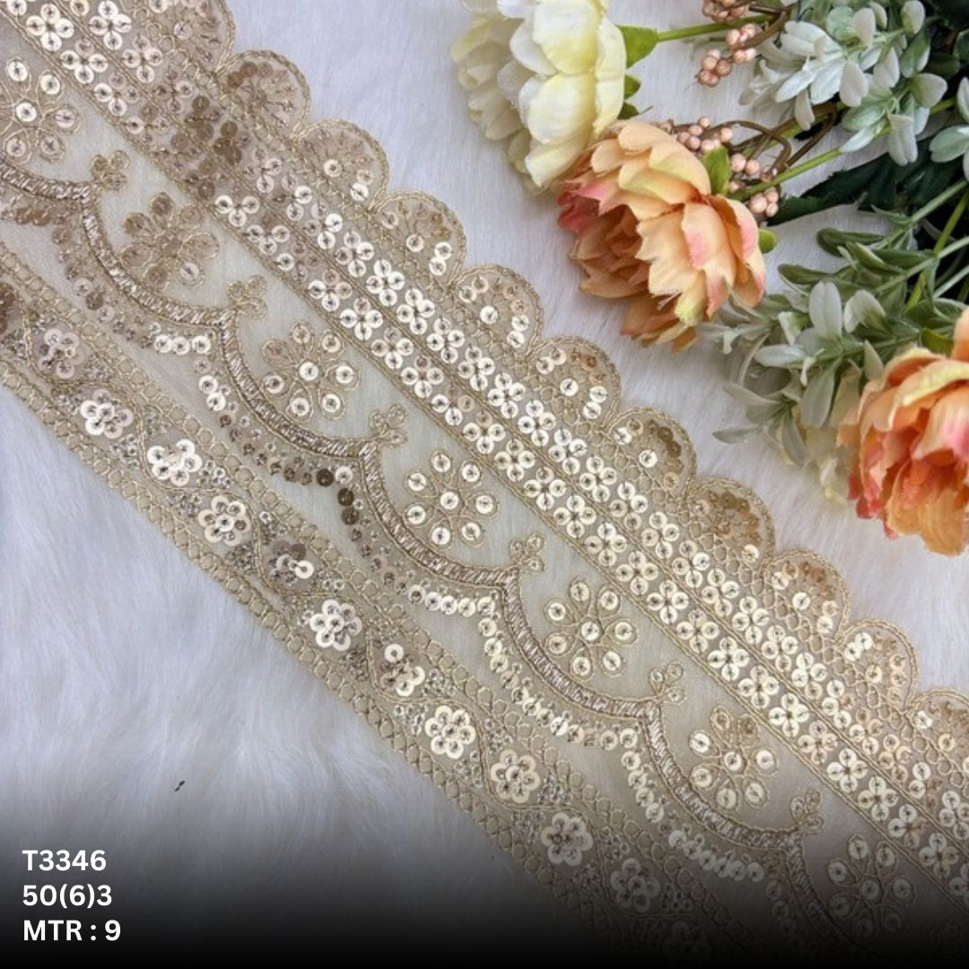 Classic Tissue Lace Border with Sequins Work for Saree Bridal Wear