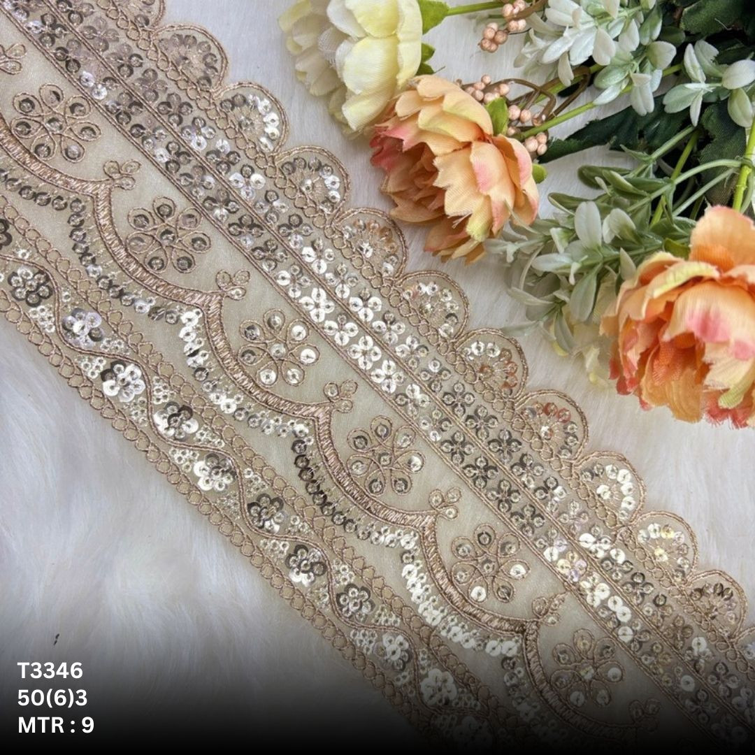 Classic Tissue Lace Border with Sequins Work for Saree Bridal Wear