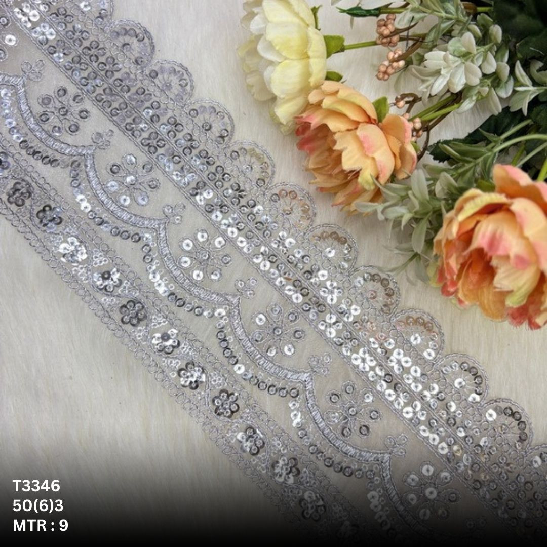 Classic Tissue Lace Border with Sequins Work for Saree Bridal Wear