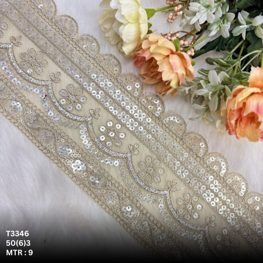 Classic Tissue Lace Border with Sequins Work for Saree Bridal Wear