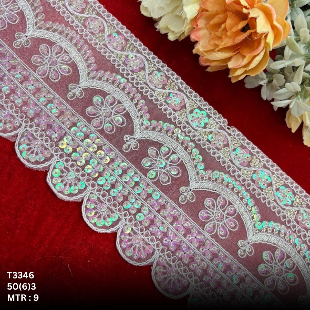 Classic Tissue Lace Border with Sequins Work for Saree Bridal Wear