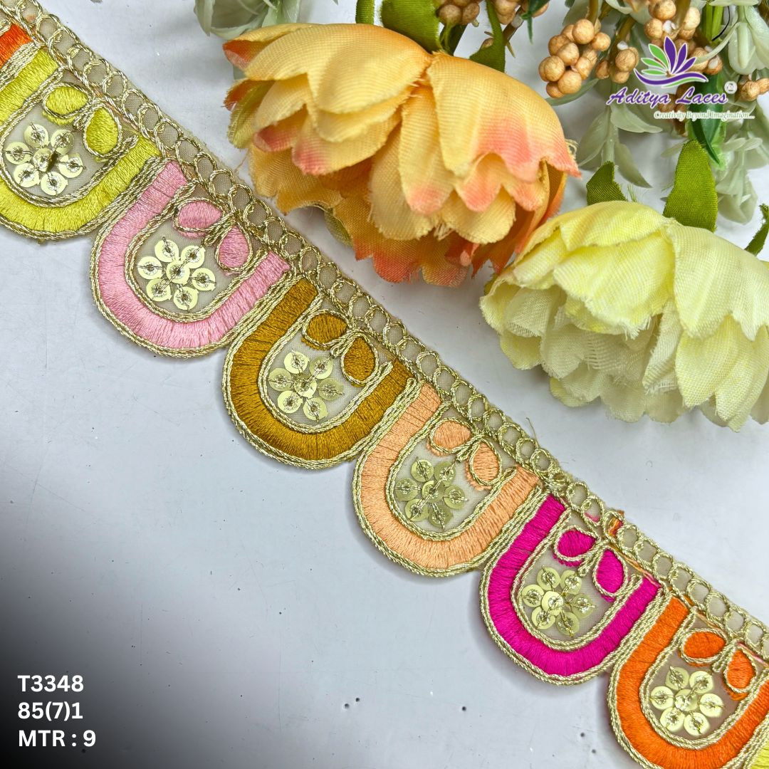 Fancy Tissue Lace Border with Sequins Work for Saree Bridal Wear