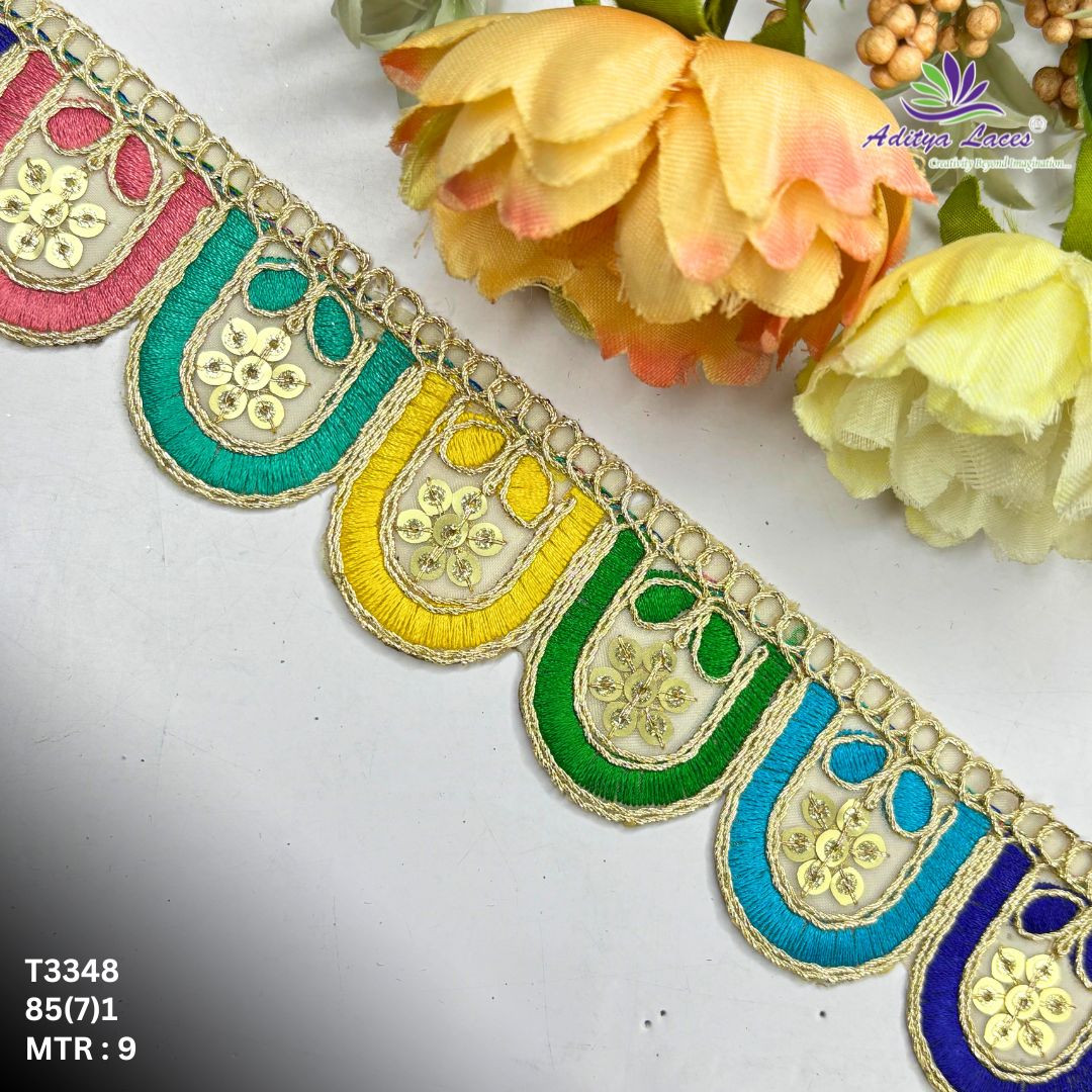 Fancy Tissue Lace Border with Sequins Work for Saree Bridal Wear