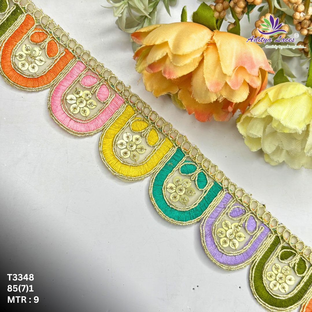 Fancy Tissue Lace Border with Sequins Work for Saree Bridal Wear