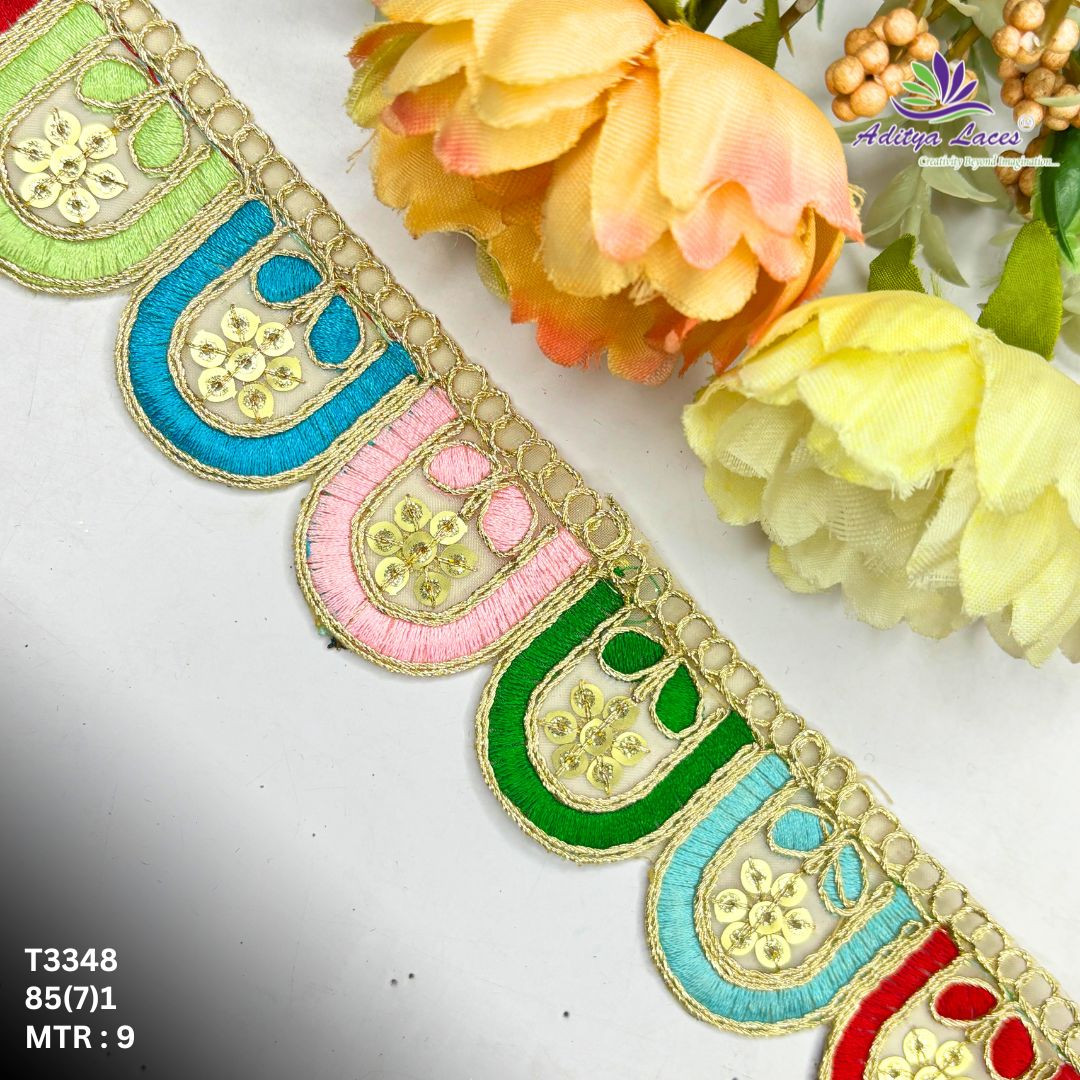 Fancy Tissue Lace Border with Sequins Work for Saree Bridal Wear