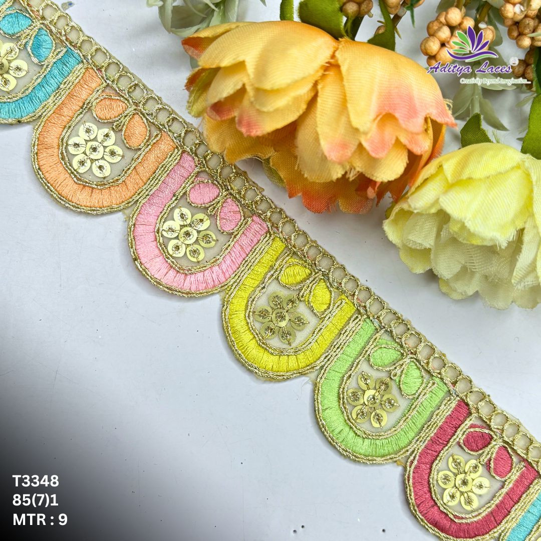 Fancy Tissue Lace Border with Sequins Work for Saree Bridal Wear