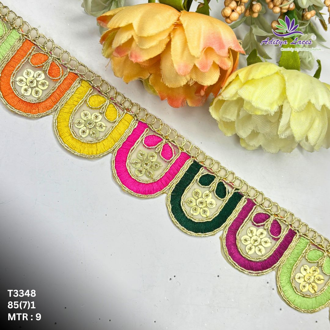 Fancy Tissue Lace Border with Sequins Work for Saree Bridal Wear