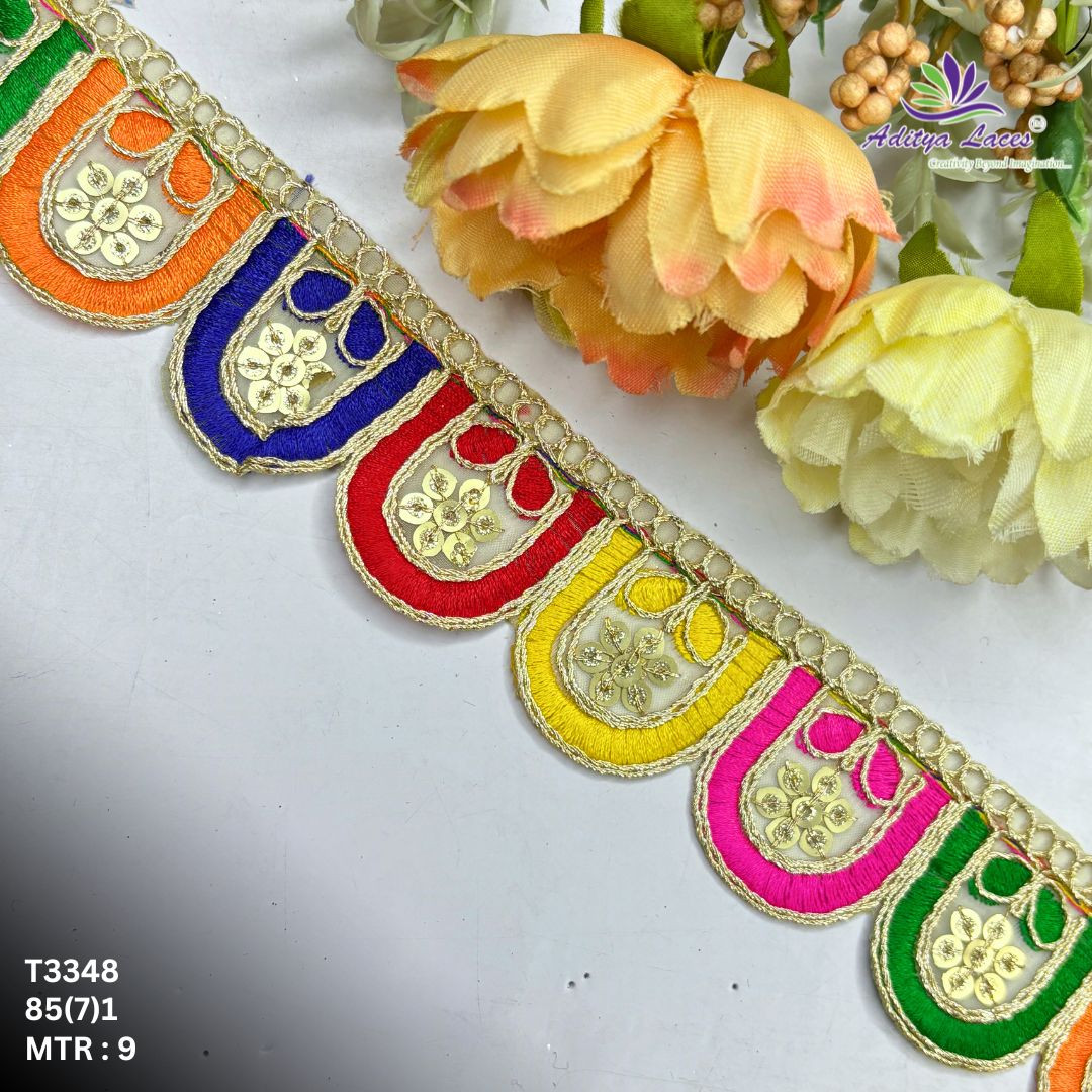 Fancy Tissue Lace Border with Sequins Work for Saree Bridal Wear