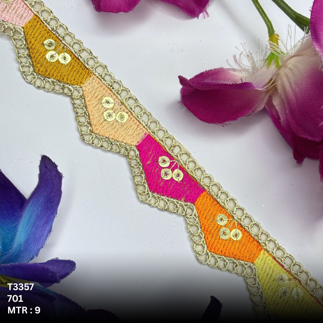 Bridal Tissue Lace Border with Sequins Work for Saree Bridal Wear