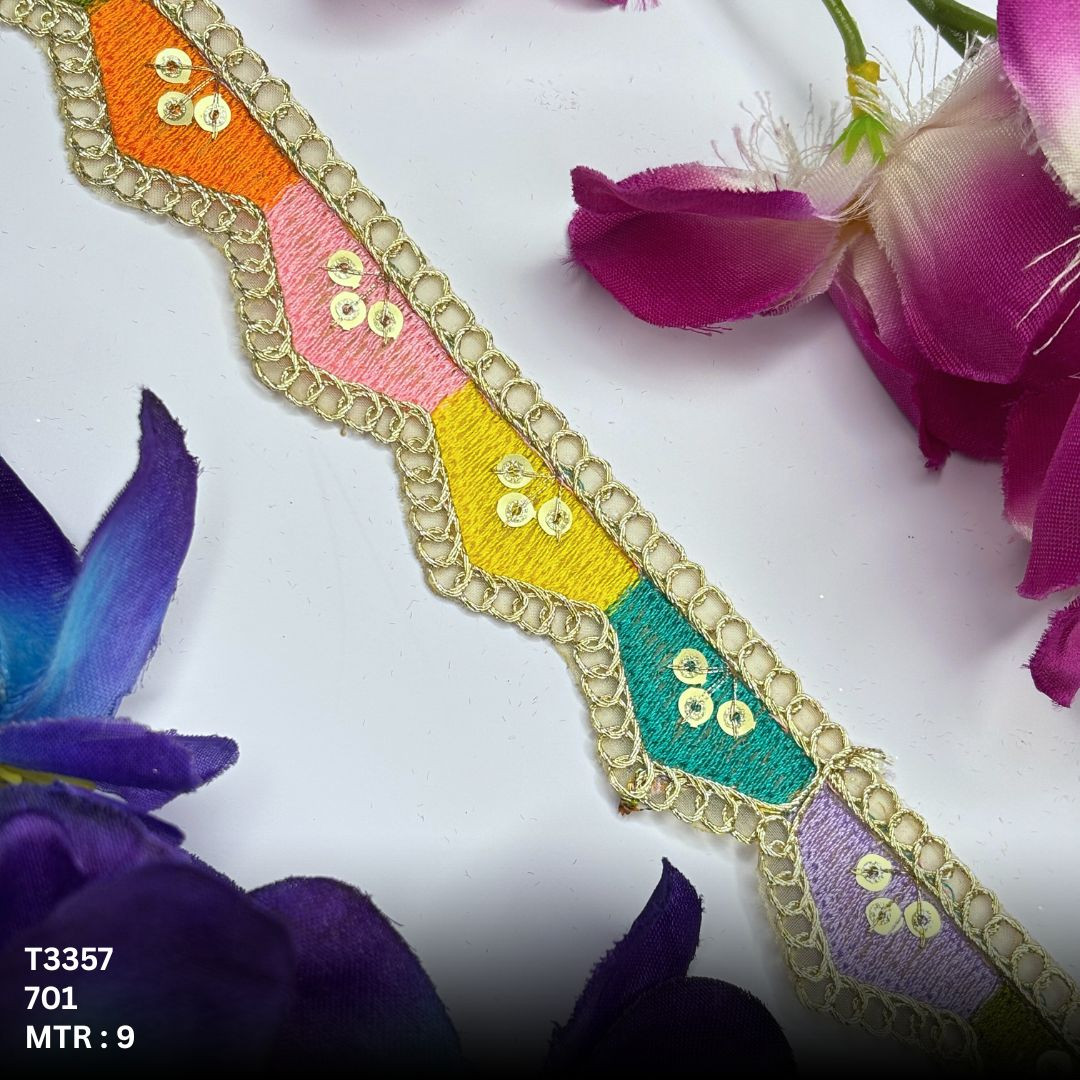 Bridal Tissue Lace Border with Sequins Work for Saree Bridal Wear
