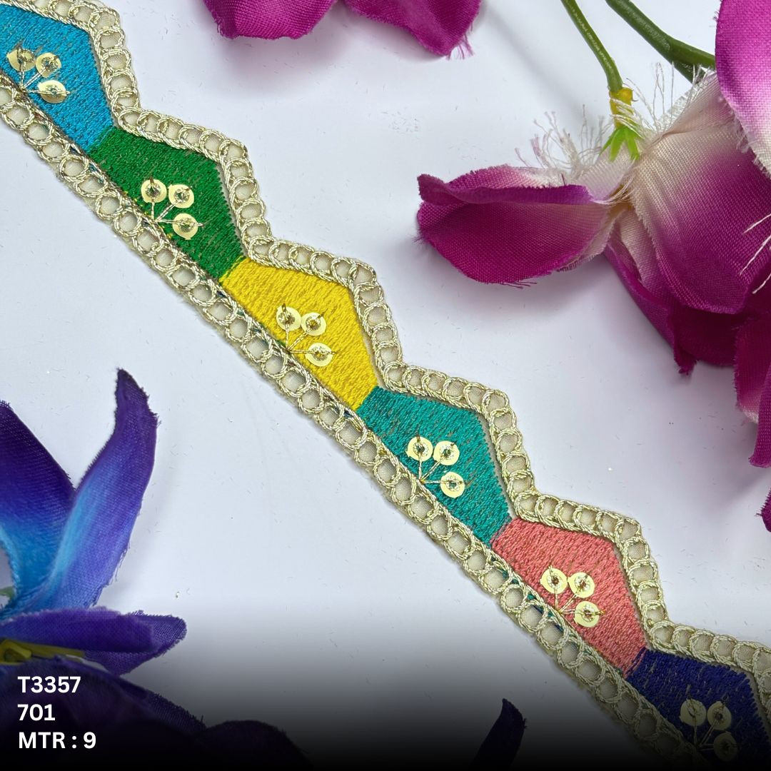 Bridal Tissue Lace Border with Sequins Work for Saree Bridal Wear