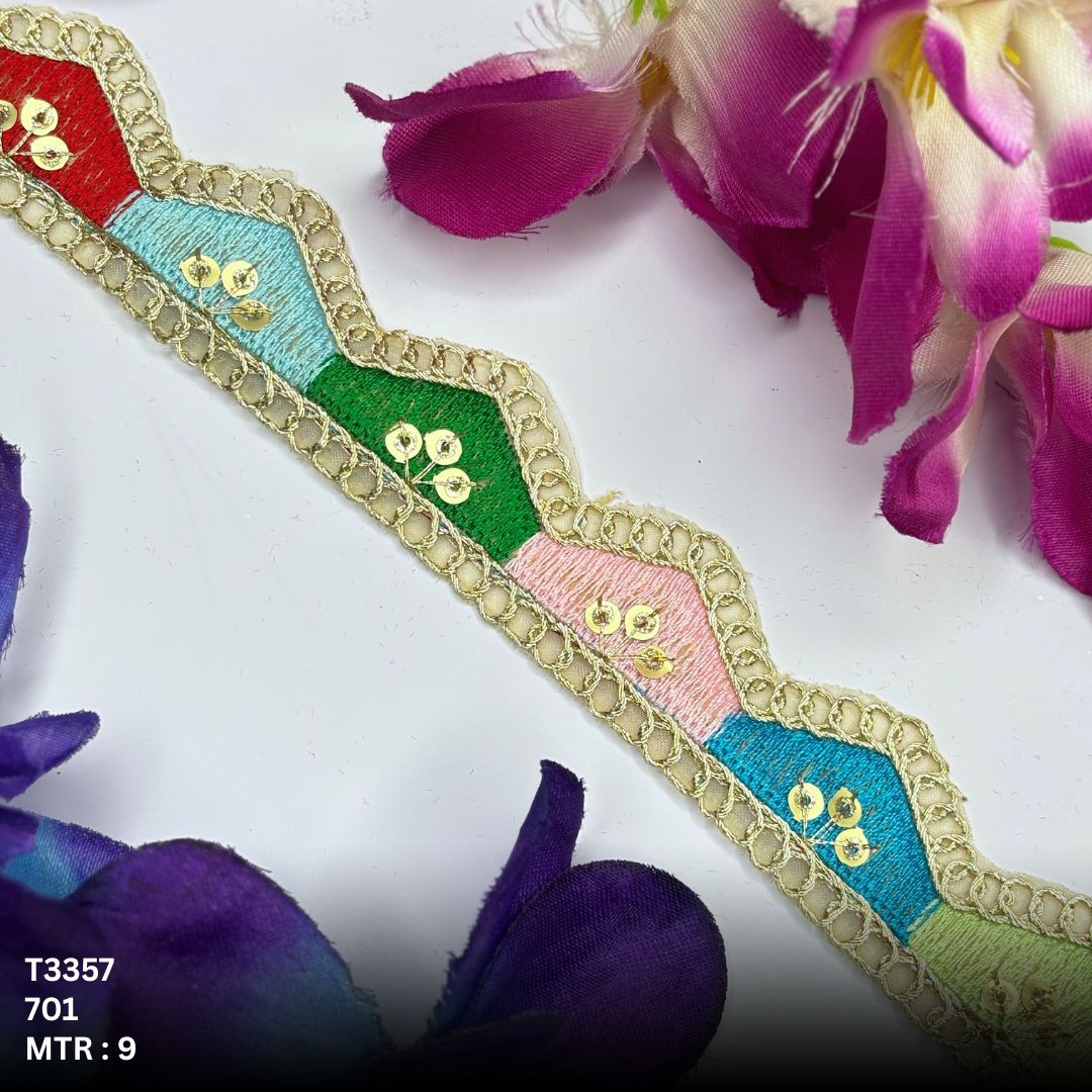 Bridal Tissue Lace Border with Sequins Work for Saree Bridal Wear