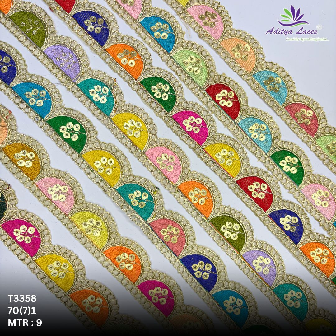 Decorative Tissue Lace Border with Sequins Work for Saree Bridal Wear