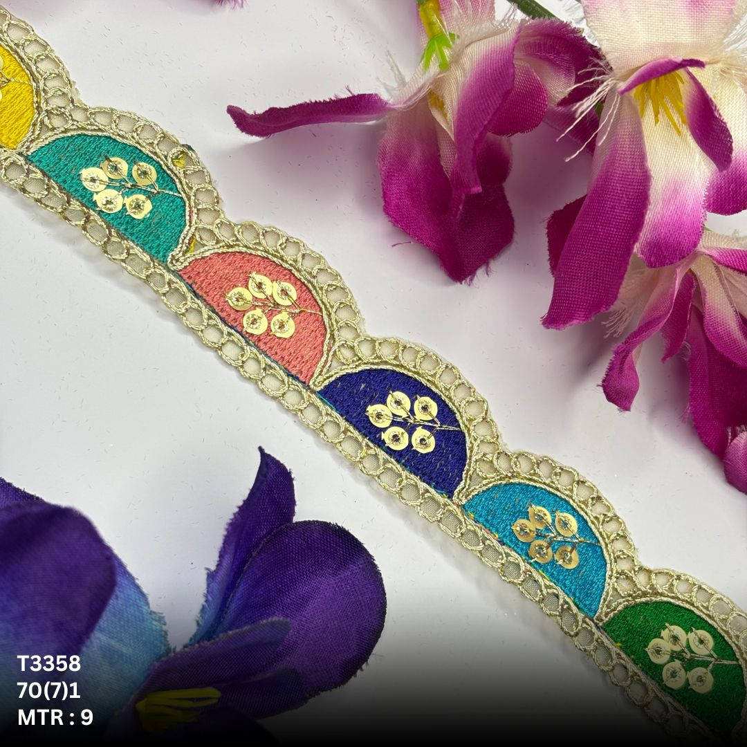 Decorative Tissue Lace Border with Sequins Work for Saree Bridal Wear