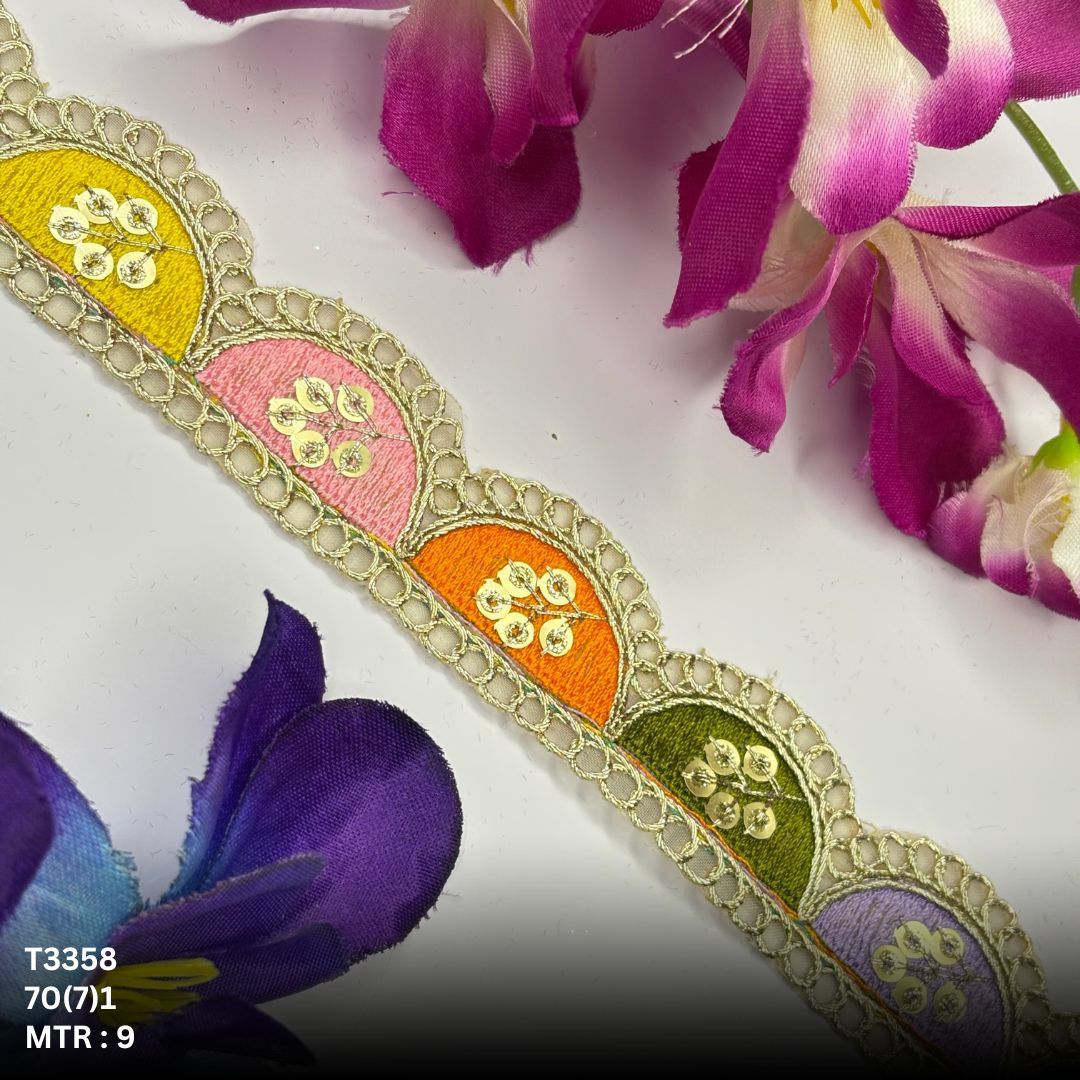 Decorative Tissue Lace Border with Sequins Work for Saree Bridal Wear