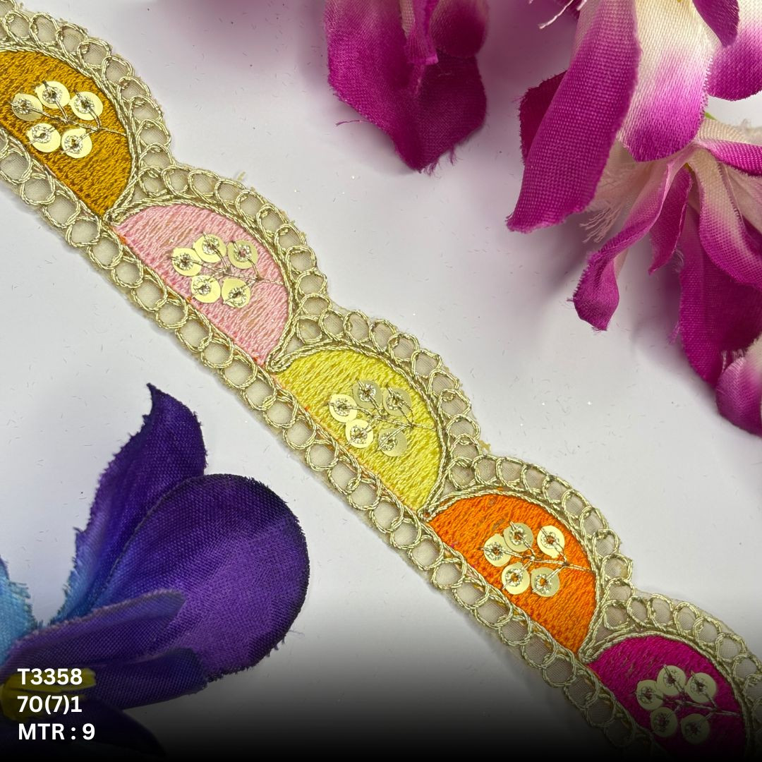 Decorative Tissue Lace Border with Sequins Work for Saree Bridal Wear