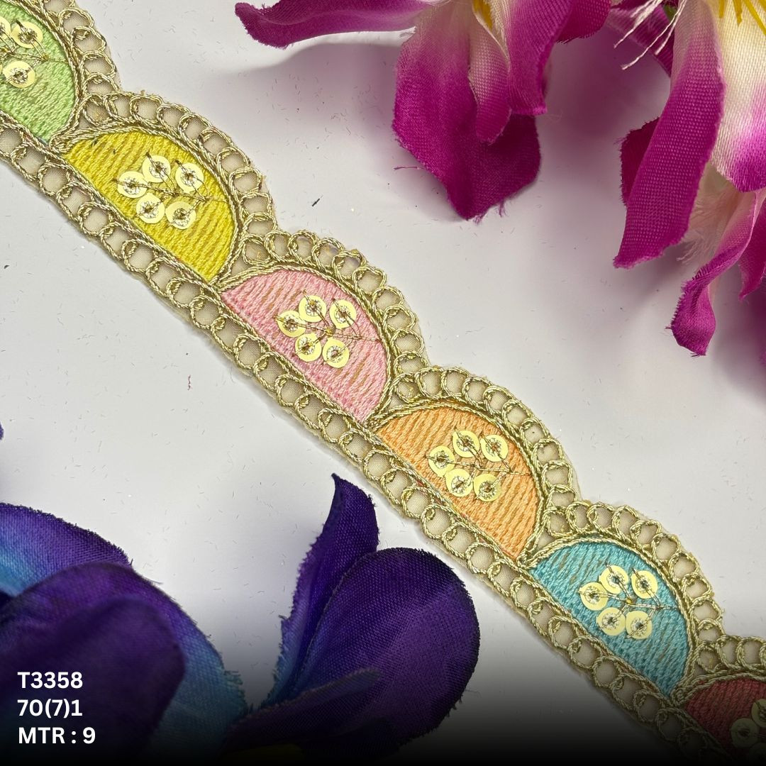 Decorative Tissue Lace Border with Sequins Work for Saree Bridal Wear
