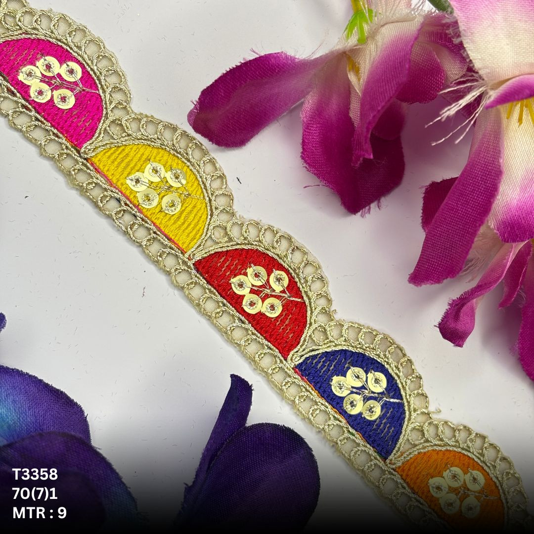 Decorative Tissue Lace Border with Sequins Work for Saree Bridal Wear
