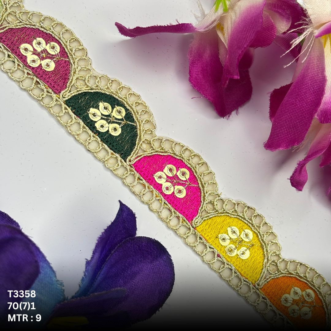 Decorative Tissue Lace Border with Sequins Work for Saree Bridal Wear