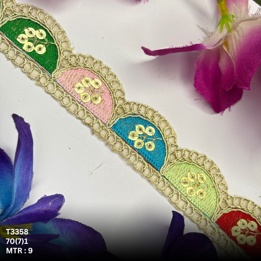 Decorative Tissue Lace Border with Sequins Work for Saree Bridal Wear