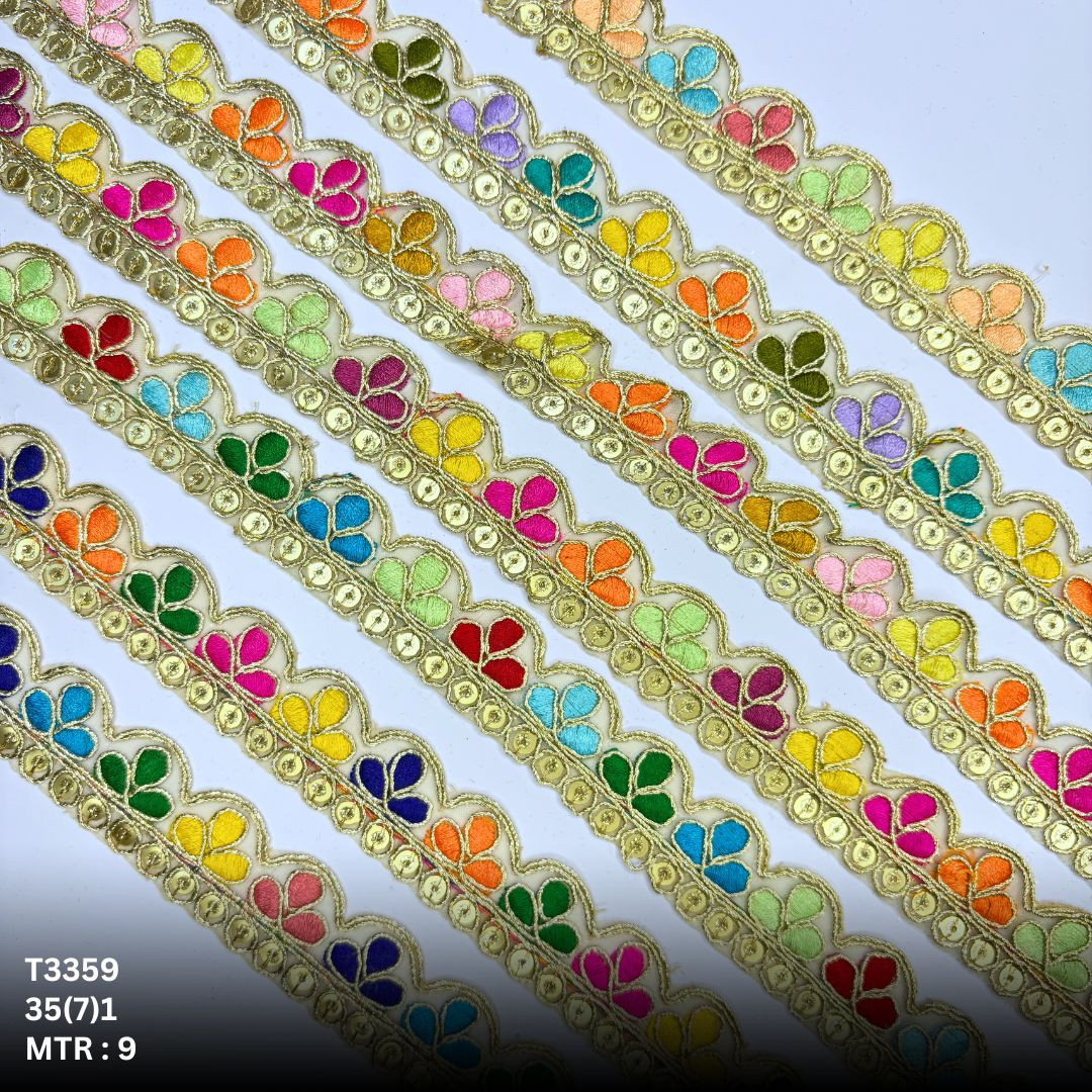 Decorative Tissue Lace Border with Sequins Work for Saree Bridal Wear