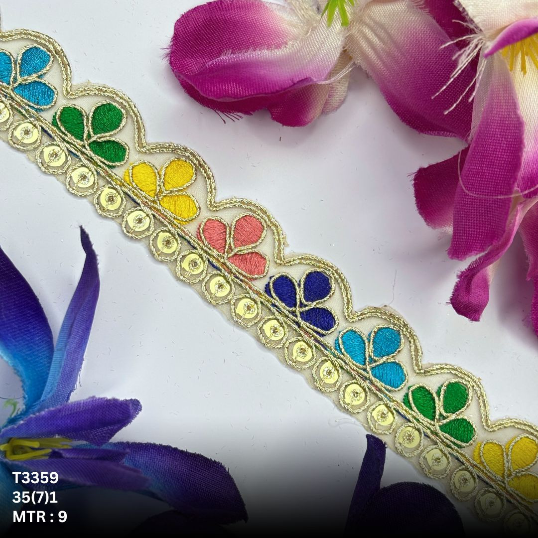 Decorative Tissue Lace Border with Sequins Work for Saree Bridal Wear