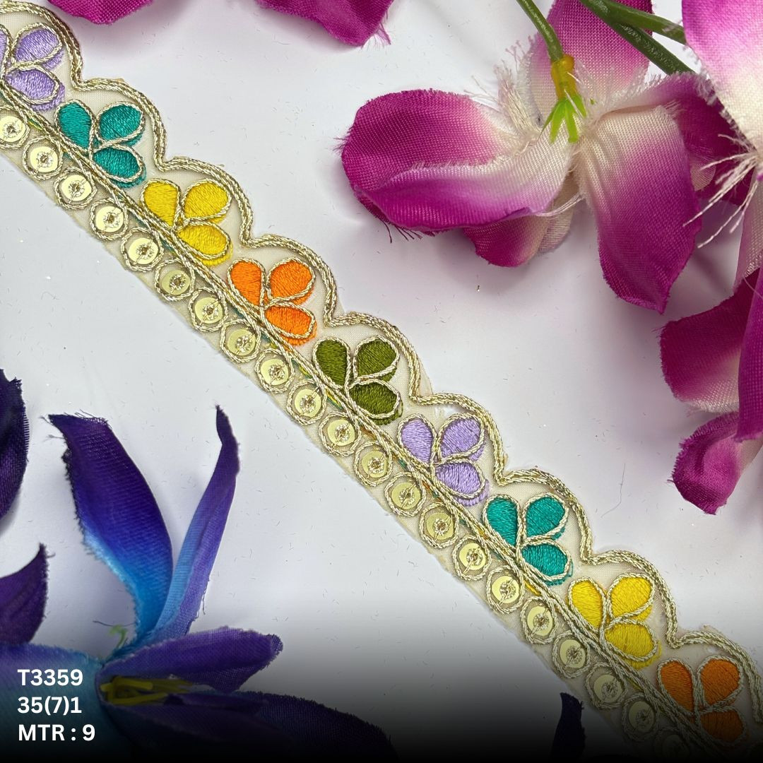Decorative Tissue Lace Border with Sequins Work for Saree Bridal Wear