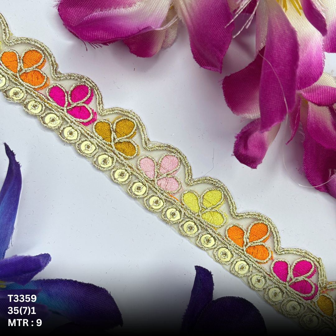 Decorative Tissue Lace Border with Sequins Work for Saree Bridal Wear