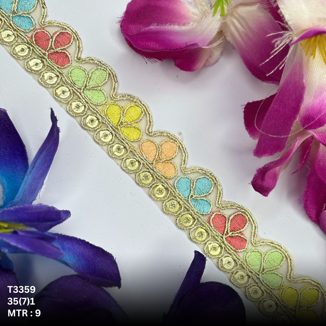 Decorative Tissue Lace Border with Sequins Work for Saree Bridal Wear