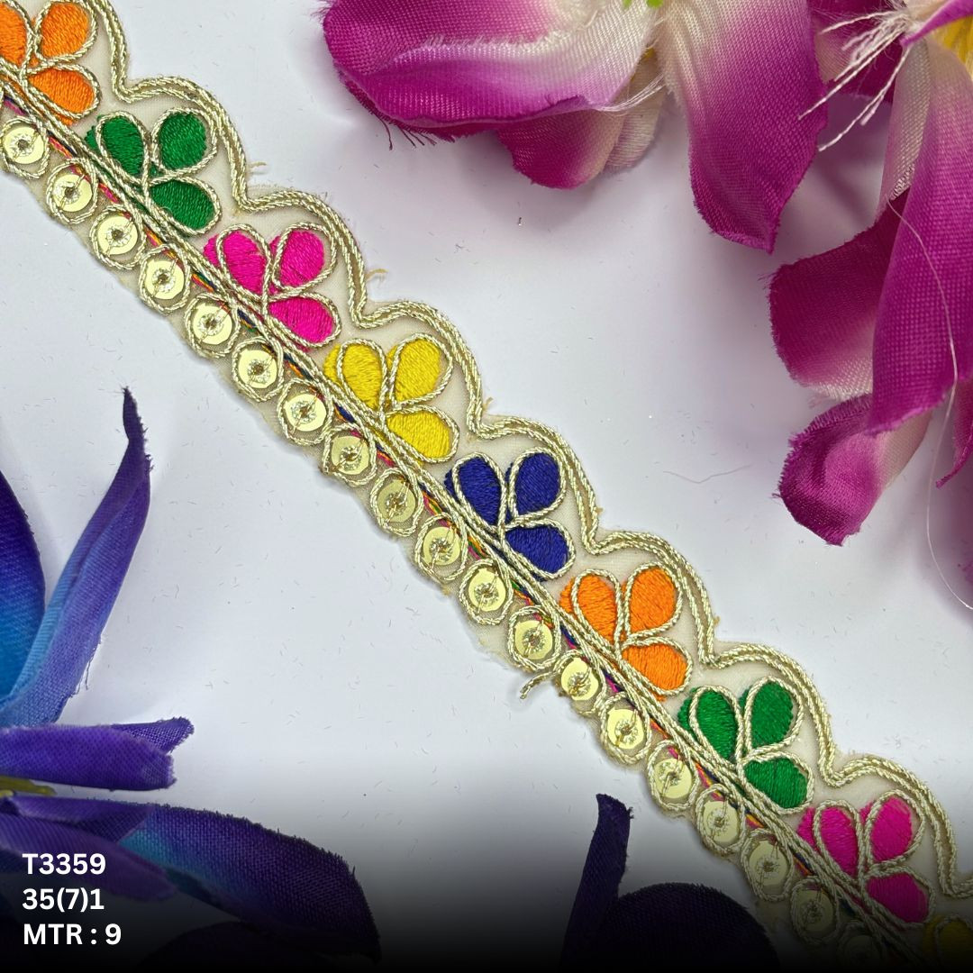 Decorative Tissue Lace Border with Sequins Work for Saree Bridal Wear
