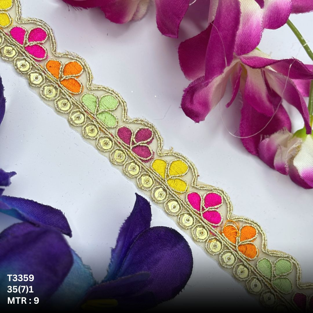 Decorative Tissue Lace Border with Sequins Work for Saree Bridal Wear
