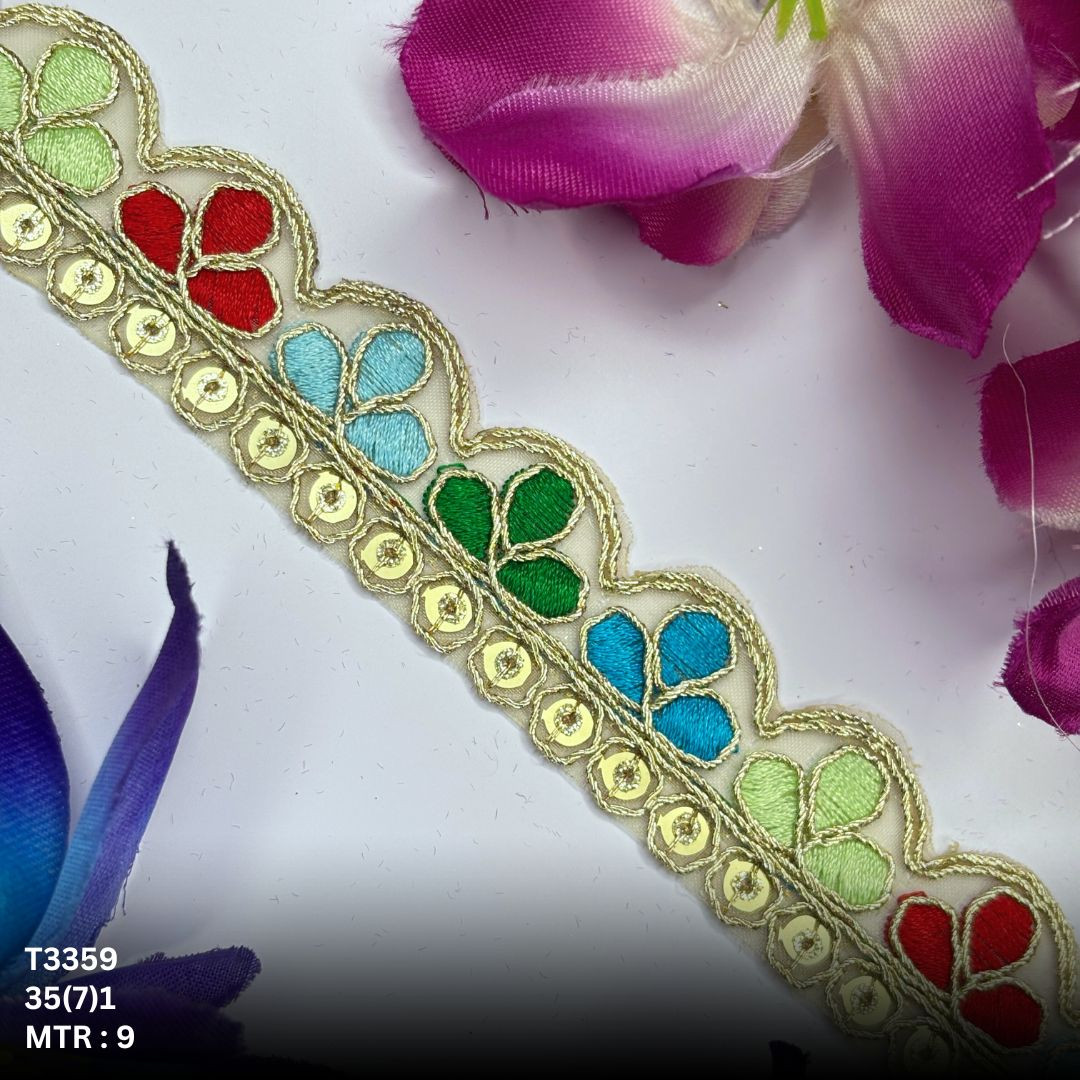 Decorative Tissue Lace Border with Sequins Work for Saree Bridal Wear