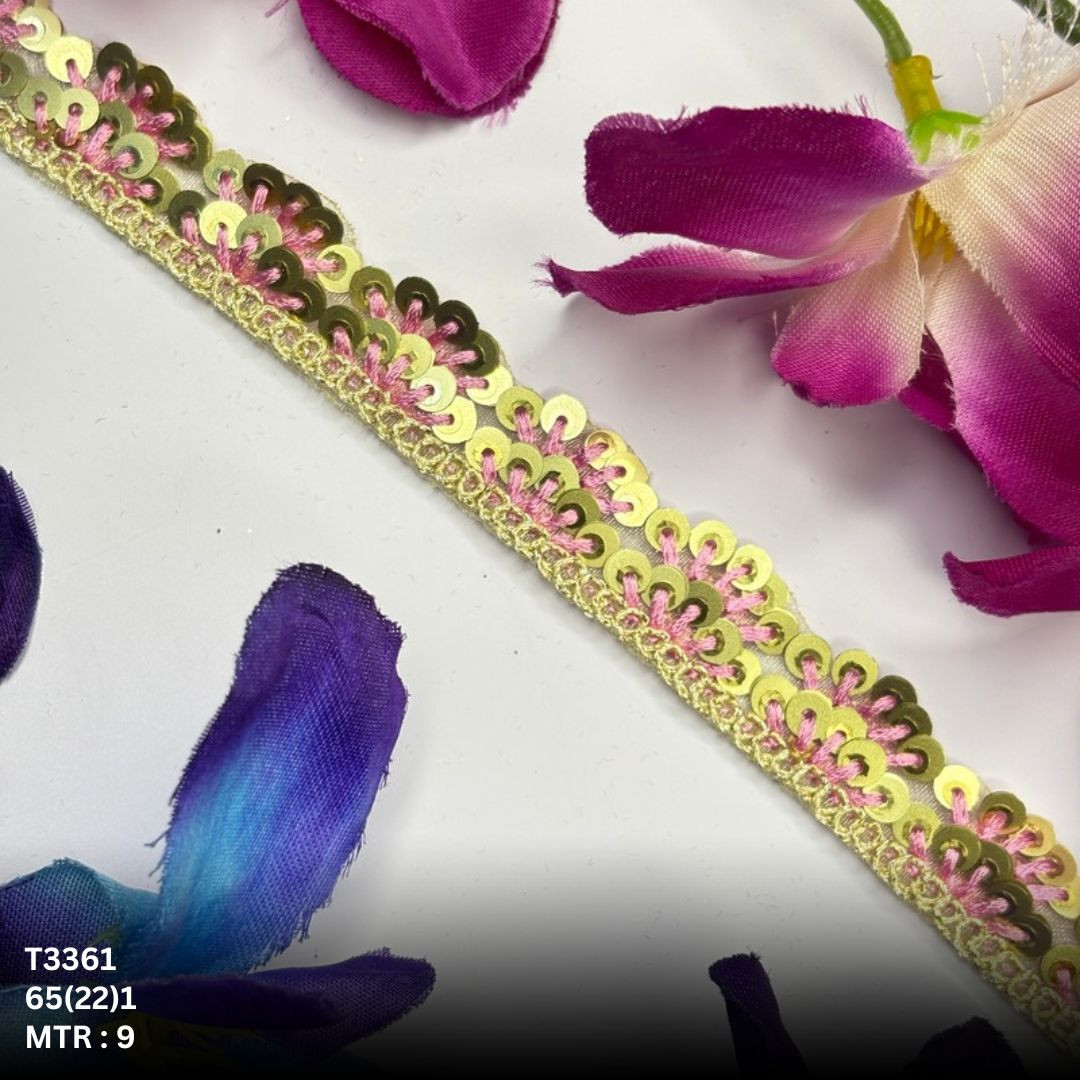 Fancy Tissue Lace Border with Sequins Work for Saree Bridal Wear
