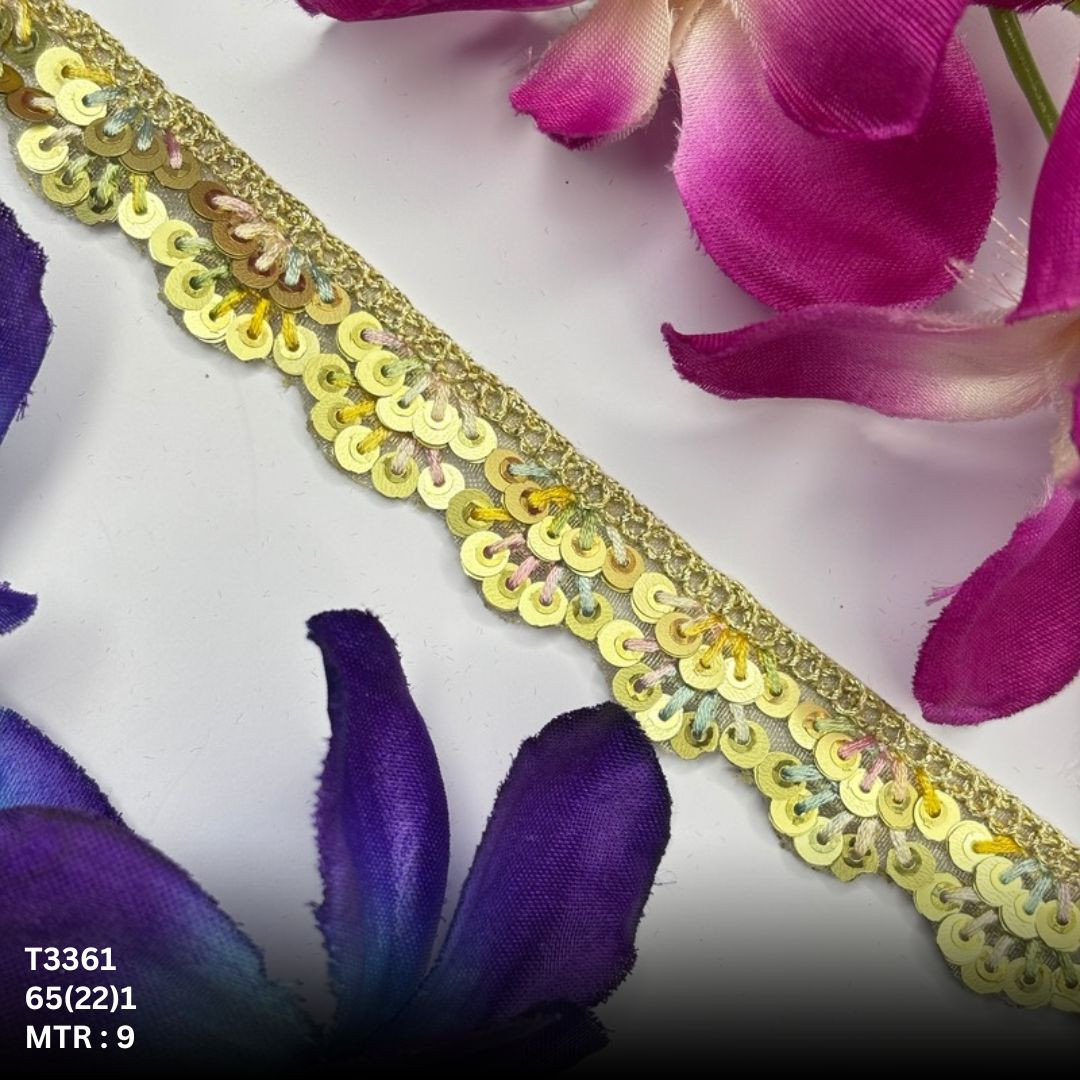 Fancy Tissue Lace Border with Sequins Work for Saree Bridal Wear