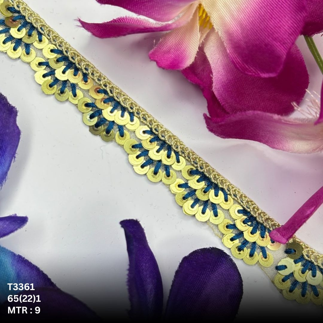 Fancy Tissue Lace Border with Sequins Work for Saree Bridal Wear