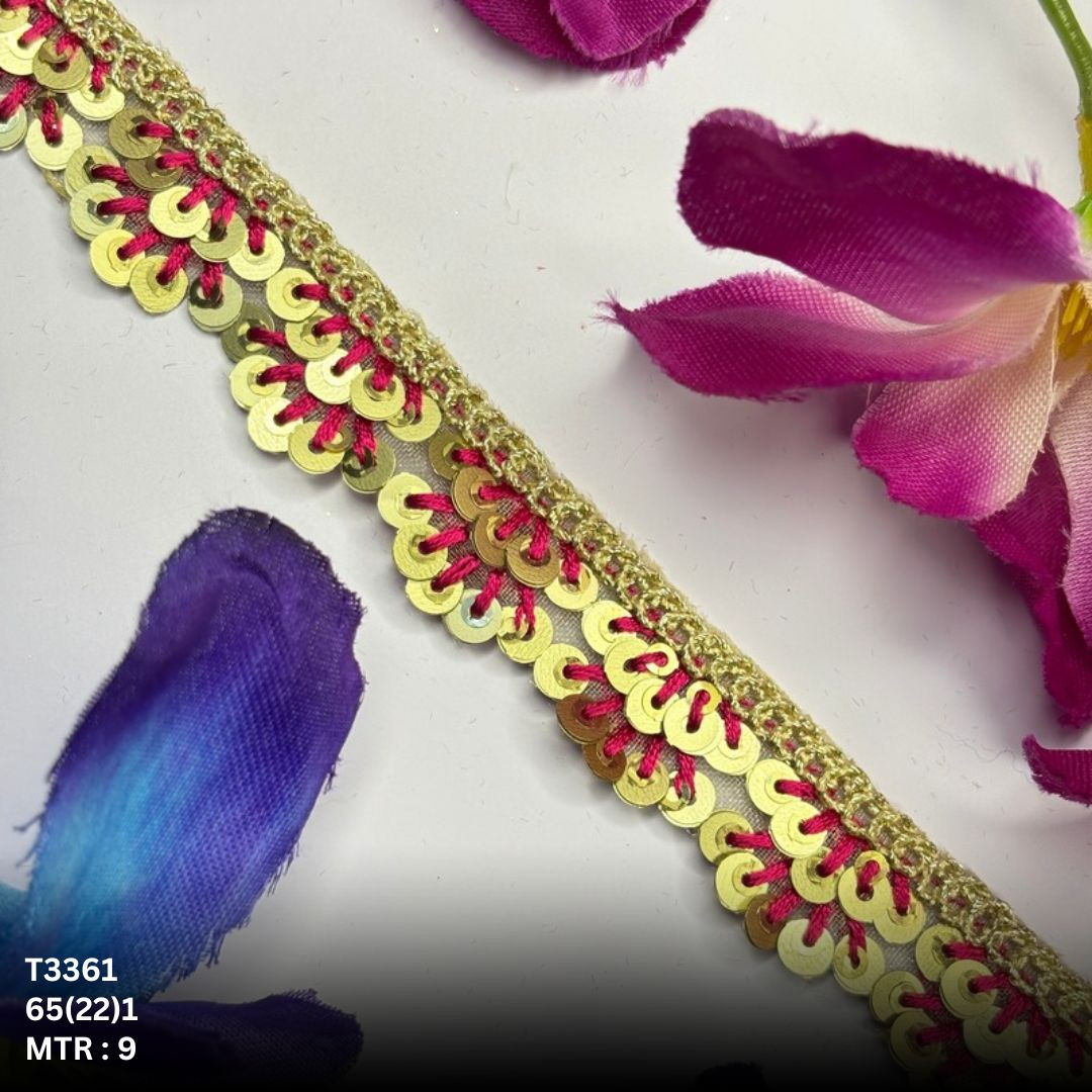 Fancy Tissue Lace Border with Sequins Work for Saree Bridal Wear
