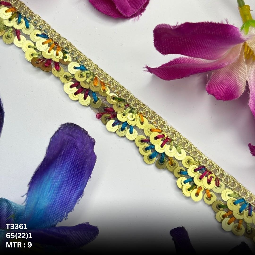 Fancy Tissue Lace Border with Sequins Work for Saree Bridal Wear