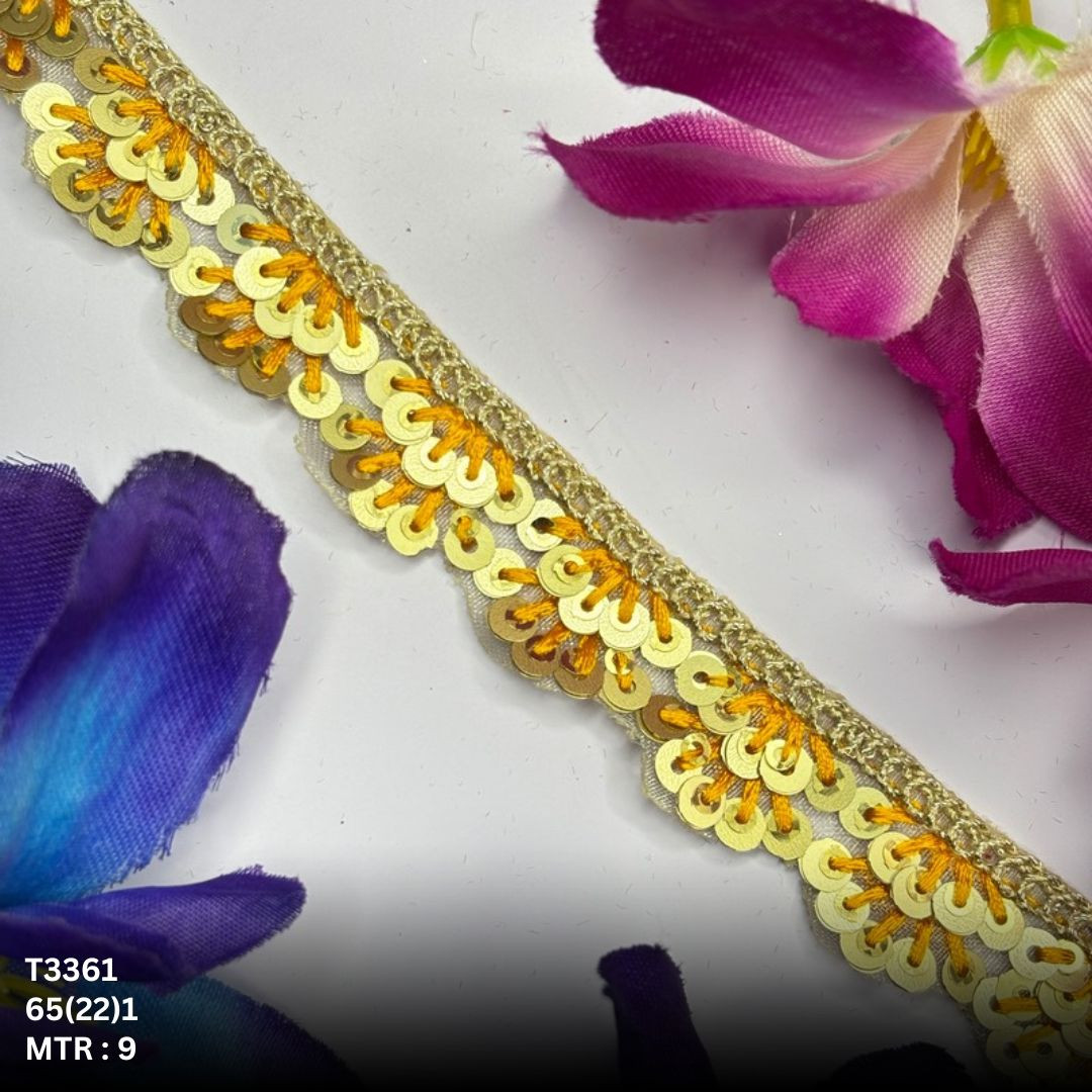 Fancy Tissue Lace Border with Sequins Work for Saree Bridal Wear