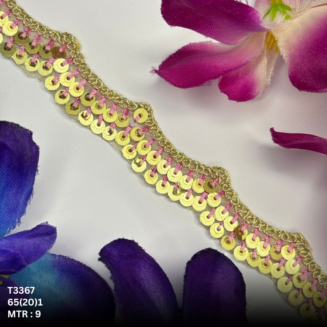 Fancy Tissue Lace Border with Sequins Work for Saree Bridal Wear